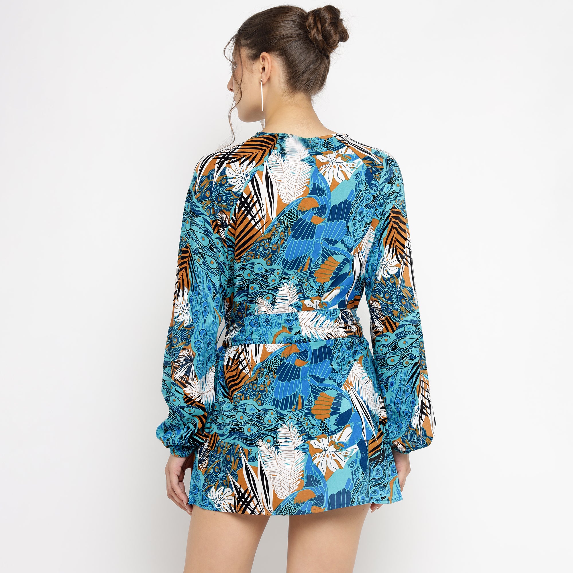 Blue Printed Mini Dress